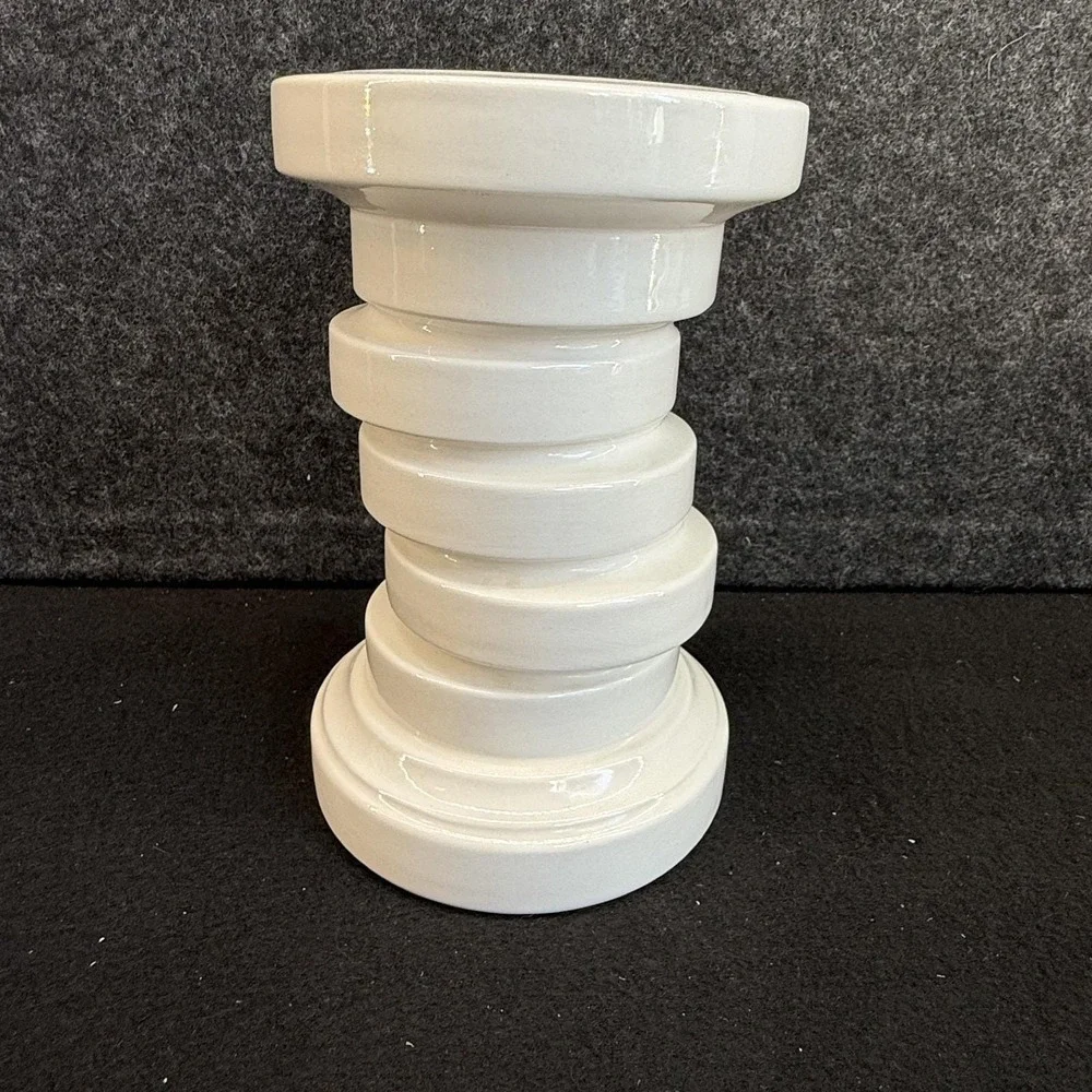 Vintage White Ceramic Pillar‎ Candle Holder Modernist Stacked Column MCM Japan